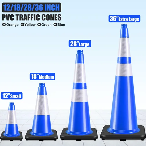 Vista 3 de Conos de Tráfico de PVC Naranja/Verde Fluorescente, Cono de Estacionamiento con Base Negra Pesada Estructuralmente Estable Resistente a