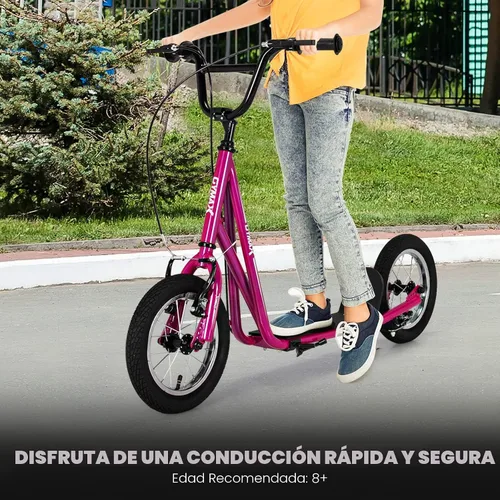 Vista 5 de GYMAX Patinete todoterreno para niños y adultos con ruedas inflables de 12 pulgadas, manillar de altura ajustable, frenos de mano tipo V y clavijas