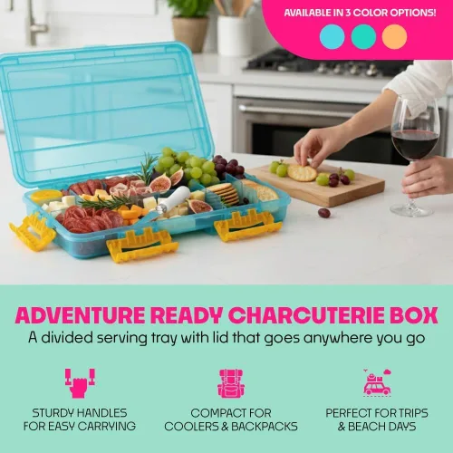 Vista 2 de SubSafe Caja fuerte para charcutería, sin BPA, tabla de embutidos segura para alimentos con tapa y asa, organizador portátil de bandeja