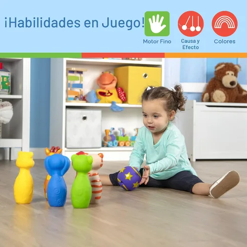 Vista 5 de Melissa & Doug K's, juego de los amigos del boliche, 6 pines y caja de transporte.