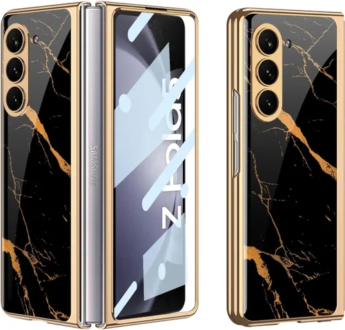 Vista 15 de Funda para Galaxy Z Fold 5, elegante marco galvanizado con vidrio estampado, protector de pantalla integrado compatible con Samsung Galaxy Z Fold 5