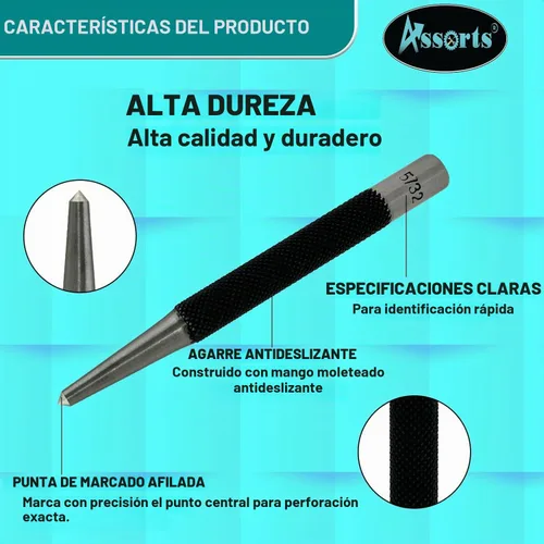 Vista 3 de Juego de 5 punzones centrales de cabeza redonda para metal y carpintería - Herramientas manuales de alta calidad