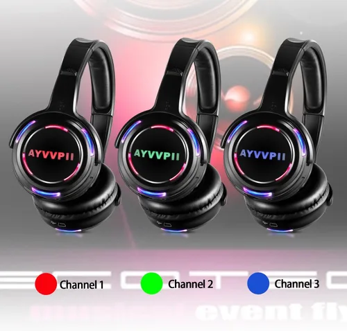Vista 2 de Auriculares inalámbricos inalámbricos de disco silenciosos RF LED intermitente auricular 10 unidades de auriculares y 1 transmisor 1,640.4 ft