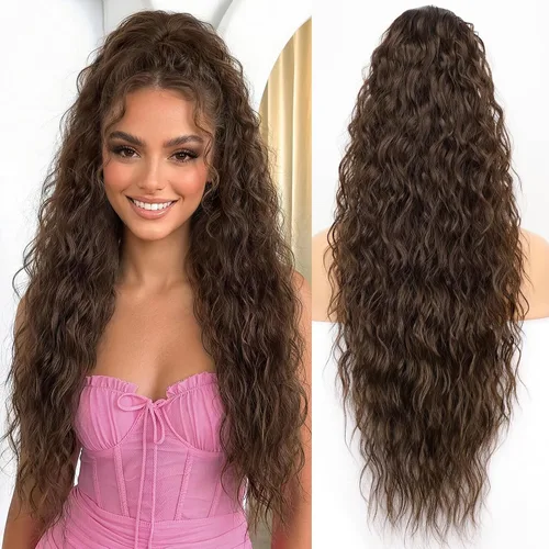 Vista 53 de KooKaStyle Extensión de cola de caballo con cordón de 26 pulgadas (66 cm) para mujeres, extensiones de cabello sintético rizado largo para uso