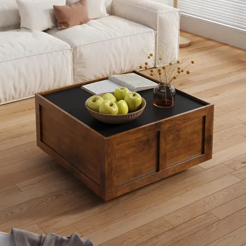 Vista 5 de HedoAjim - Mesa de centro de granja con 2 cajones de almacenamiento para sala de estar, mesa cuadrada central moderna, mesa de cóctel contemporánea