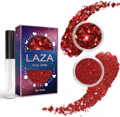 Vista 8 de Laza Purpurina corporal, 2 tarros de lentejuelas gruesas holográficas con pegamento de purpurina, perfecto para mujeres, sombra de ojos, maquillaje