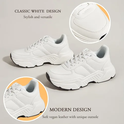 Vista 2 de BELOS Zapatos deportivos gruesos de plataforma para mujer, zapatos deportivos de moda, casuales, con cordones, cómodos, ligeros, para caminar