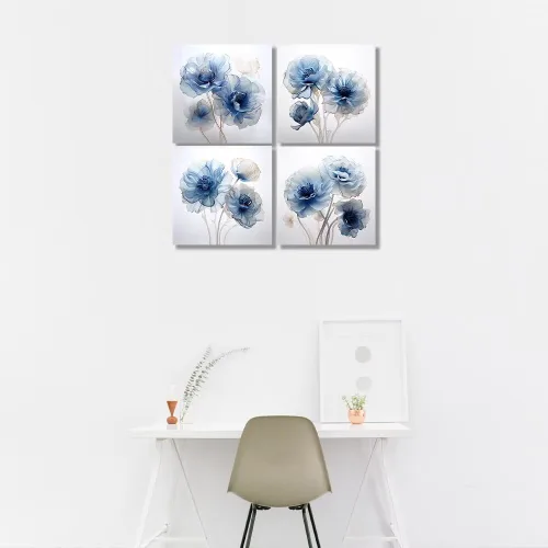 Vista 75 de Wall HDQ Arte de pared de flores para baño, dormitorio, sala de estar, decoración de pared azul y naranja, pintura floral, lienzo impreso, imagen