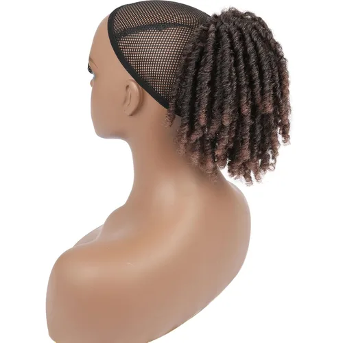 Vista 10 de Extensiones de cola de caballo de rastas para mujer, cola de caballo con cordón negro con extremos rizados, rastas sintéticas de diosa, extensiones
