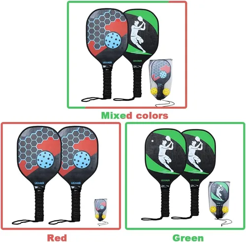 Vista 7 de Juego de 2 palas de pickleball con 2 raquetas de fibra de vidrio, 2 bolas de pickleball con bolsa de transporte para interiores y exteriores