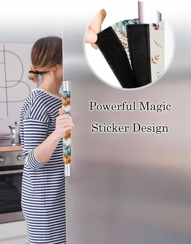 Vista 3 de Juego de 2 fundas de arpillera otoñal para manijas de puerta de refrigerador, para lavavajillas, microondas, horno, nevera, estufa