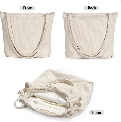 Vista 4 de WantGor Bolso de mano de pana para mujeres, bolsos de hombro estilo hobo grandes, bolsos casuales de gran capacidad para compras y trabajo