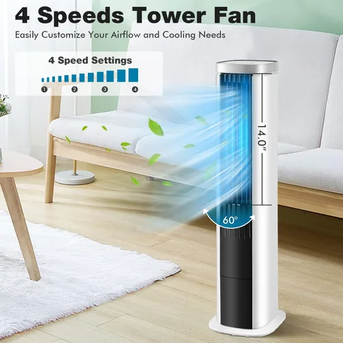 Vista 2 de GOFLAME Enfriador de aire evaporativo portátil, ventilador de refrigeración de aire 3 en 1 con control remoto, 4 velocidades de viento, función