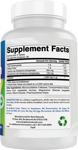 Vista 6 de Best Naturals- Quitosano- 500 mg- 120 Tabletas