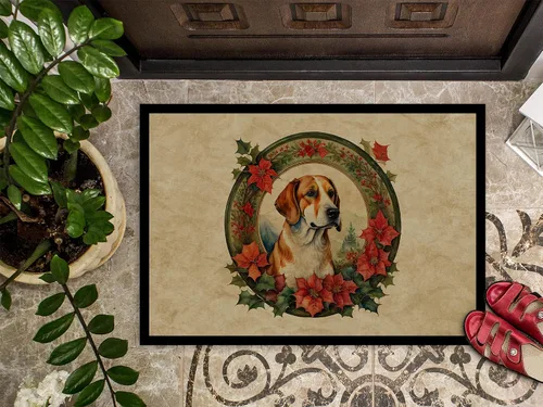 Vista 3 de Caroline's Treasures DAC2358JMAT English Foxhound Christmas Flowers Doormat Front Door Mat Indoor Outdoor Rugs for Entryway, Non Slip Washable Low