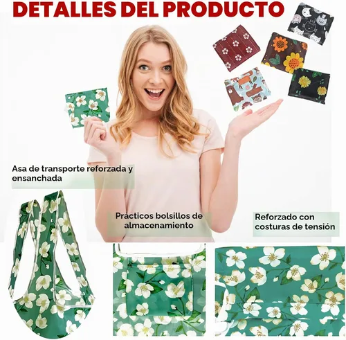 Vista 2 de Paquete de 12 bolsas de comestibles reutilizables, bolsa de compras plegable, bolsa de regalo de gran capacidad, bolsa de almacenamiento