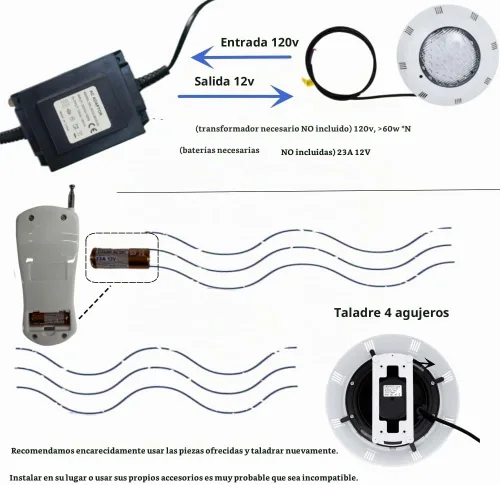 Vista 3 de Luces de piscina de 11.6 pulgadas para piscina enterrada, AC12V 45w luz de spa que cambia de color, luz LED de piscina enterrada con control remoto