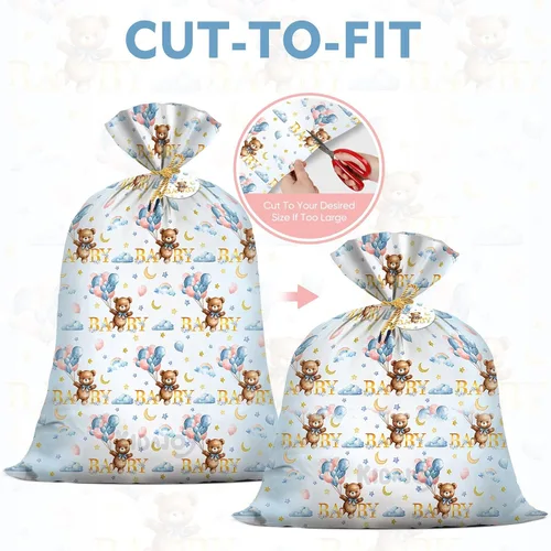 Vista 9 de KIDAJOY Bolsas de regalo extra grandes de oso de peluche, baby shower, Jumbo We Can Bearly Wait, bolsa de regalo de plástico para niñas y niños