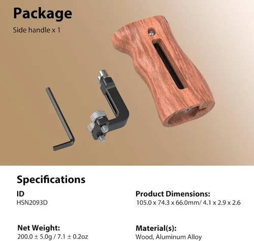 Vista 9 de Mango lateral de madera SmallRig con tornillos de 1/4"-20, carga máxima 15kg/33lbs, ajustable arriba y abajo, para mano izquierda o derecha
