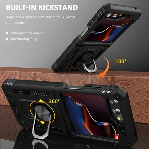 Vista 6 de ADDIT Z Flip 5 - Funda para Samsung Galaxy Z Flip 5, con anillo de soporte, soporte ajustable, grado militar, protección resistente, a prueba