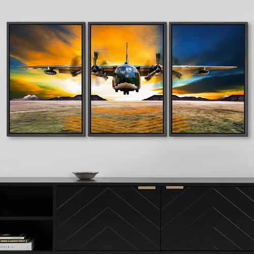 Vista 3 de wall26 Lienzo enmarcado para pared, juego de arte exótico tropical, océano, mar, avión, puesta de sol, transporte, fotografía, realismo, decorativo