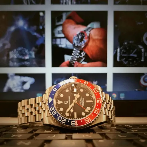 Vista 4 de CADISEN Pagani Design 1662 GMT Reloj mecánico automático para hombre, acero inoxidable, cristal de zafiro, buzo, deportivo, 1.575 in, fecha, 328.1