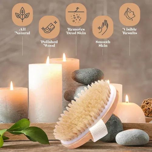 Vista 6 de Cepillo en seco para piel para cuerpo, mejora la salud y belleza de la piel, cerdas naturales, quita piel seca y toxinas, celulitis tratamiento