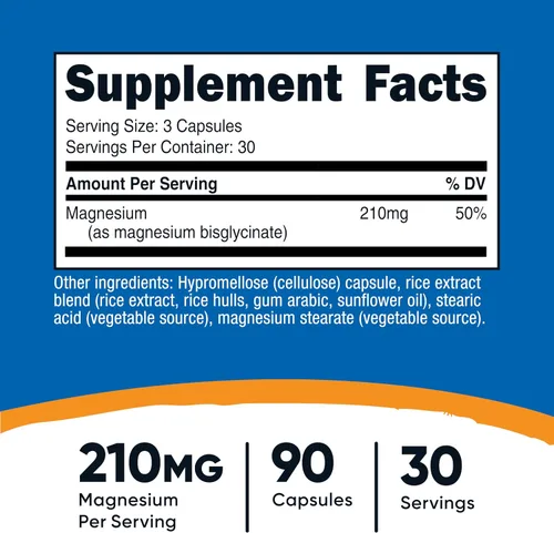 Vista 2 de Nutricost Cápsulas de glicinato de magnesio (90 cápsulas, 210 mg por porción) - Suplemento de glicinato de magnesio para una absorción suave