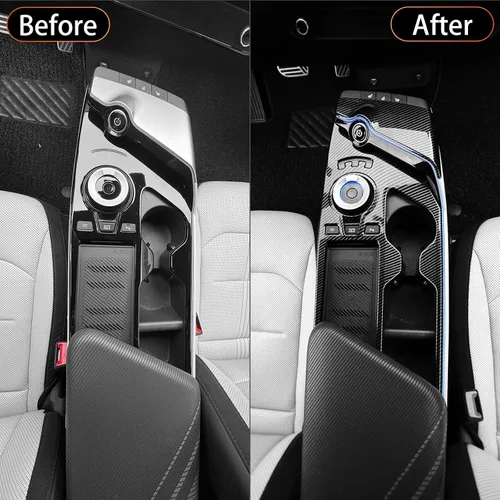 Vista 4 de YOUTOOCAR 2 cubiertas para panel de palanca de cambios compatibles con accesorios Kia EV6 2022-2026 (patrón de fibra de carbono)