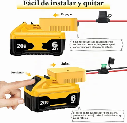 Vista 5 de Adaptador de ruedas eléctricas para Dewalt Adaptador de batería de 20 V, kit de convertidor de batería con fusible, interruptor y conector de arnés