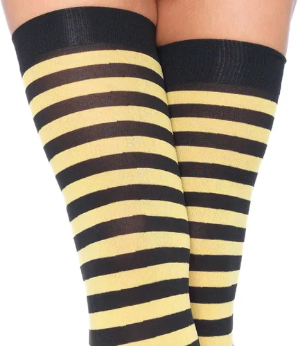 Vista 2 de Leg Avenue Medias de nailon a rayas para mujer, NegroAmarillo