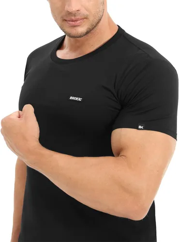 Vista 4 de BROKIG Camiseta de entrenamiento de gimnasio TDry Bold para hombre, ajuste casual, culturismo, camisas de manga corta para hombre