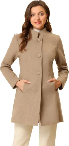 Vista 34 de Allegra K Abrigo de invierno para mujer, abrigo de cuello alto medio largo Negro