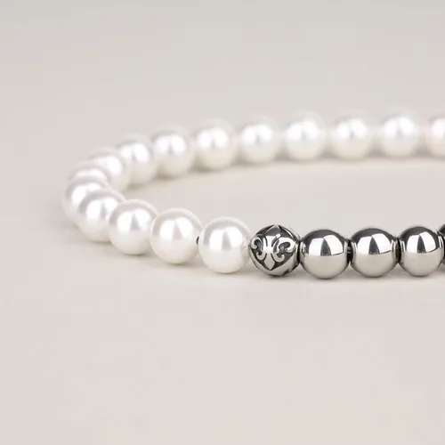 Vista 6 de GAVU Pulsera de perlas de concha de flor de lis para hombre