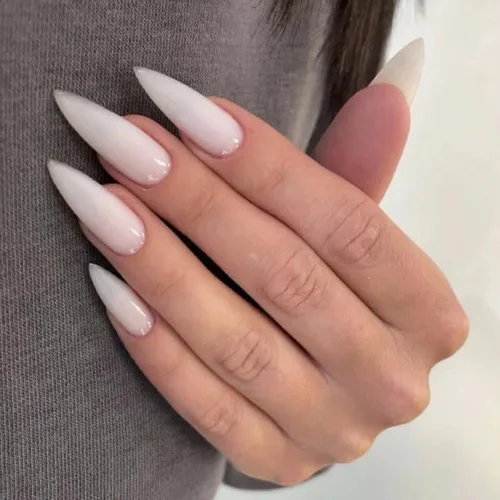 Vista 10 de MISUD Uñas a presión largas Stiletto con pegamento de plata cromada, diseño de cadena gótica Y2K acrílica 24 piezas
