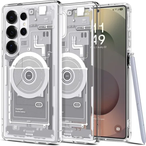 Vista 24 de Spigen Ultra Hybrid Metal Ring MagFit Diseñado para Funda Galaxy S24 Ultra (2024) [Protección de Grado Militar] Compatible con MagSafe - Blanco