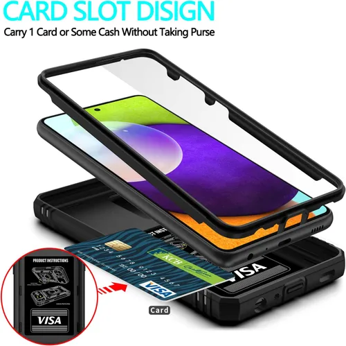 Vista 4 de Funda para Galaxy A52 4G, para Galaxy A52 5G con 3 protectores de pantalla de vidrio templado con soporte de anillo integrado + cubierta de cámara