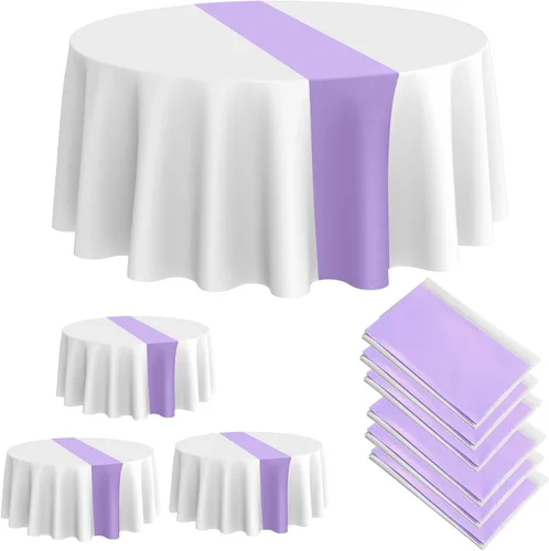 Vista 14 de Oudain 6 piezas de manteles de plástico desechables redondos de 84 pulgadas resistentes a manchas y arrugas para graduación, cumpleaños, boda, baby
