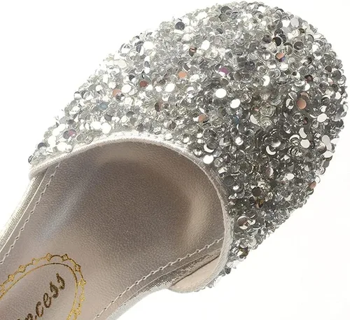 Vista 4 de Zapatos planos de ballet Mary Jane con diamantes de imitación para niña, con brillantina, para niña de las flores, para boda, fiesta, zapatos