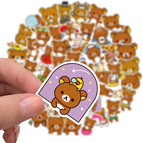 Vista 5 de Rilakkuma - Calcomanías de oso de dibujos animados kawaii, 50 unidades, calcomanías para portátiles para niños y adolescentes, paquete