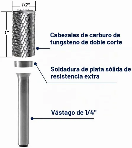 Vista 2 de SB-5 - Lima de rebabas rotativas de doble corte con forma de cilindro de carburo de tungsteno