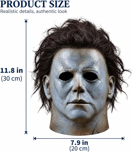 Vista 2 de WPOZD Michael Myer - Máscara de látex con pelo para Halloween, 11.8x7.9 in Cara azul