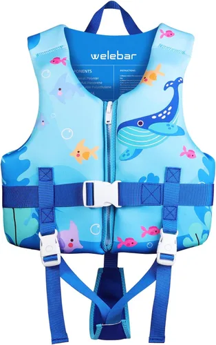 Vista 7 de Chaleco de natación para niños, flotadores para niños pequeños con correa de seguridad ajustable, ayudas de natación, flotador infantil, traje