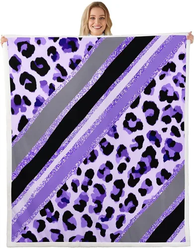 Vista 13 de Homewish Abstract Leopard Kids Throw Blanket,Cheetah Skin Wild Animals Bed Blanket for Girls Boys Women,Geometric Stripes Fashion Fleece