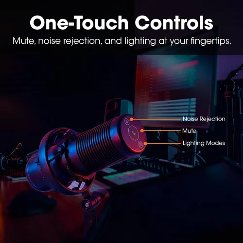 Vista 9 de MANHATTAN Micrófono USB RGB para juegos, micrófono condensador con cancelación de ruido para PC, PS4, PS5 y Mac, soporte de choque antivibración