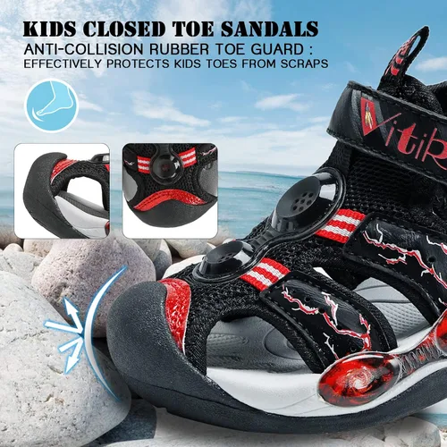 Vista 3 de JMFCHI FASHION Sandalias deportivas para niños, sandalias para exteriores, senderismo, atléticas, puntera cerrada, sandalias de playa para niñas