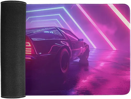 Vista 3 de Alfombrilla grande para mouse Cyber Synthwave para autos, líneas de neón, tapete de escritorio Vaporwave, accesorios para computadora