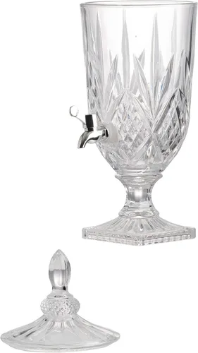 Vista 2 de Dispensador de bebidas de cristal moderno y lujoso dispensador de bebidas base y tapa fiestas, bodas, eventos, catering, 6.7 x 6.7 x 19 pulgadas