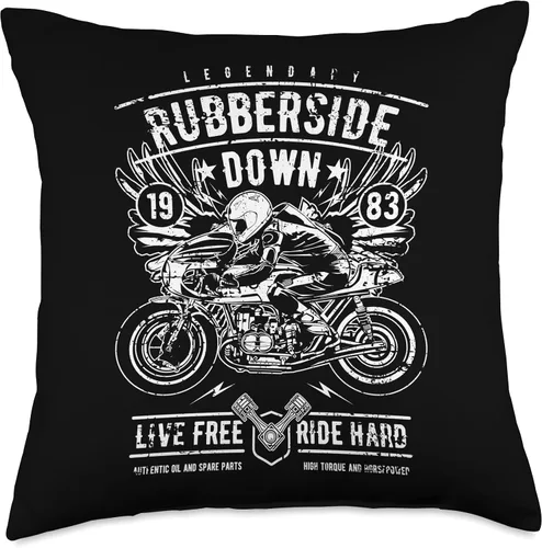 Vista 4 de Retro Cafe Racer Rubberside Down Motorcycle Race Design Throw Pillow