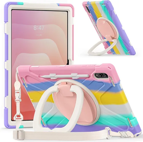 Vista 28 de Funda de rotación 360 para Galaxy S8 Ultra de 14.6 pulgadas, funda resistente con anillo giratorio, correa de transporte para hombro, correa de Negro